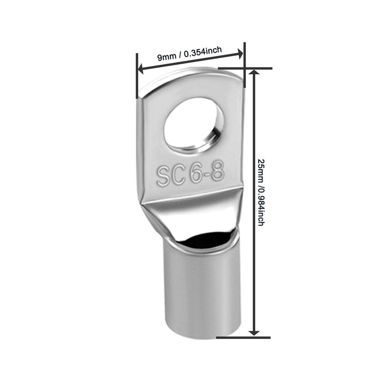 6mm2 M8 Ring Cable Lugs Copper Uninsulated 30 Pack Optimized Terminal Silver - Image 2