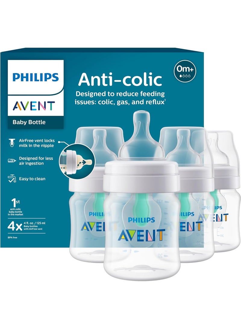 Avent PHILIPS AVENT Anti-Colic Baby Bottles with AirFree Vent, 4oz (125ml), Clear, 4-Pack, SCY701/04 - Image 1