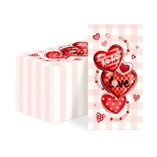 Greencian 100Pcs Valentine Paper Napkins 3 Ply Red Pink Heart Love XOXO Disposable Absorbent Hand Towels Valentine's Day Decorative Guest Napkins for Wedding Romantic Lunch Dinner Bathroom Party Decorations - Image 1