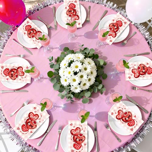 Greencian 100Pcs Valentine Paper Napkins 3 Ply Red Pink Heart Love XOXO Disposable Absorbent Hand Towels Valentine's Day Decorative Guest Napkins for Wedding Romantic Lunch Dinner Bathroom Party Decorations - Image 5