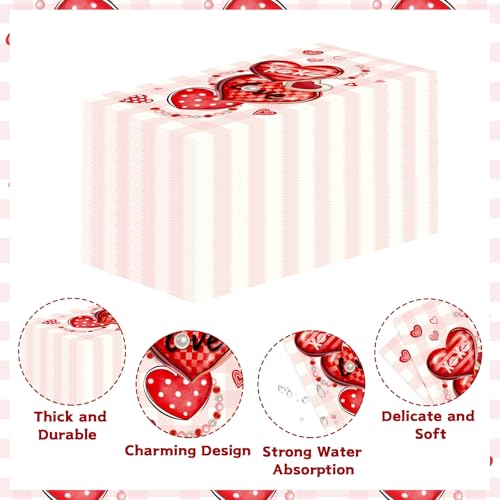 Greencian 100Pcs Valentine Paper Napkins 3 Ply Red Pink Heart Love XOXO Disposable Absorbent Hand Towels Valentine's Day Decorative Guest Napkins for Wedding Romantic Lunch Dinner Bathroom Party Decorations - Image 3