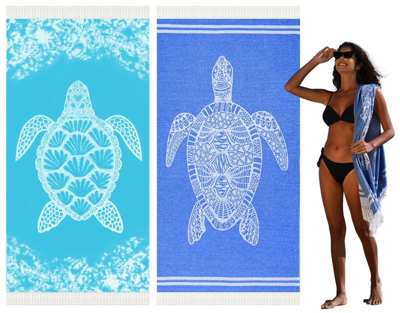 Widdonen 2 Pack Turkish Beach Towel Quick Dry Absorbent Cotton Lightweight Thin Bathroom Bath Pool Swim Towels Extra Large Oversized Sand Free Beach Accessories Essentials Stuff Cloud Adults Gift - Image 1