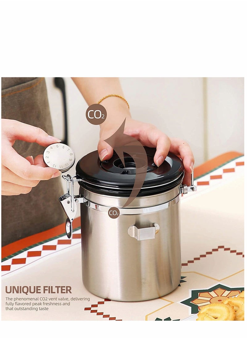 SYOSI - Airtight Coffee Canister Stainless Steel Container Food Storage with Date Tracker and Scoop for Beans Grounds Sugar Tea Flour Cereal 16OZ - Image 1
