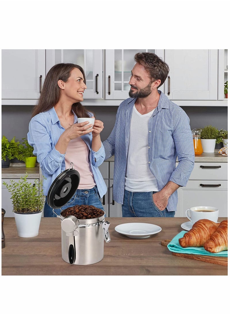SYOSI - Airtight Coffee Canister Stainless Steel Container Food Storage with Date Tracker and Scoop for Beans Grounds Sugar Tea Flour Cereal 16OZ - Image 1