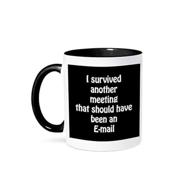 3dRose I Survived Another Meeting That Should Have Been an Email Ceramic Mug, 1 Count (Pack of 1), Black
