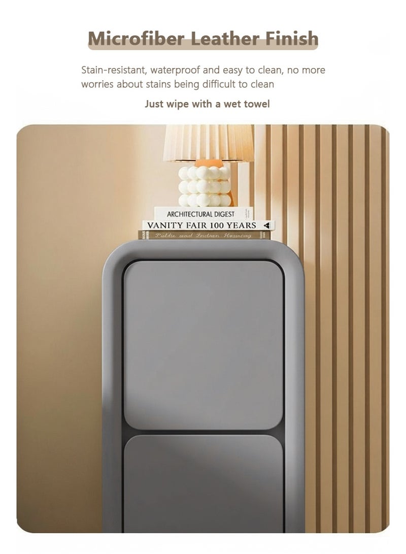 XiuWoo 2-Tier Modern Bedside Table, No installation Night Stand, Narrow Nightstand, End Side Table, Bedside Storage Cabinet, Fully Assembled Home Storage Cabinet with Leather Finishing, 2 Wood Drawers - Image 3