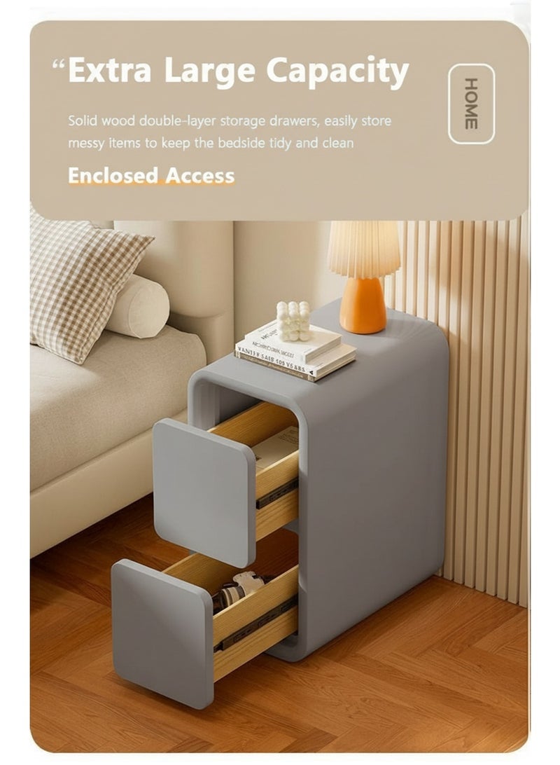XiuWoo 2-Tier Modern Bedside Table, No installation Night Stand, Narrow Nightstand, End Side Table, Bedside Storage Cabinet, Fully Assembled Home Storage Cabinet with Leather Finishing, 2 Wood Drawers - Image 2