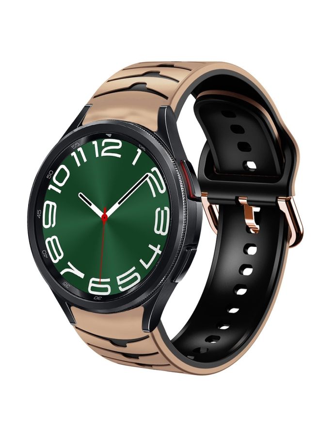 Replacement Strap For Samsung Galaxy Watch 6 Classic 47mm Curved Texture Silicone Watch Band Khaki+Black