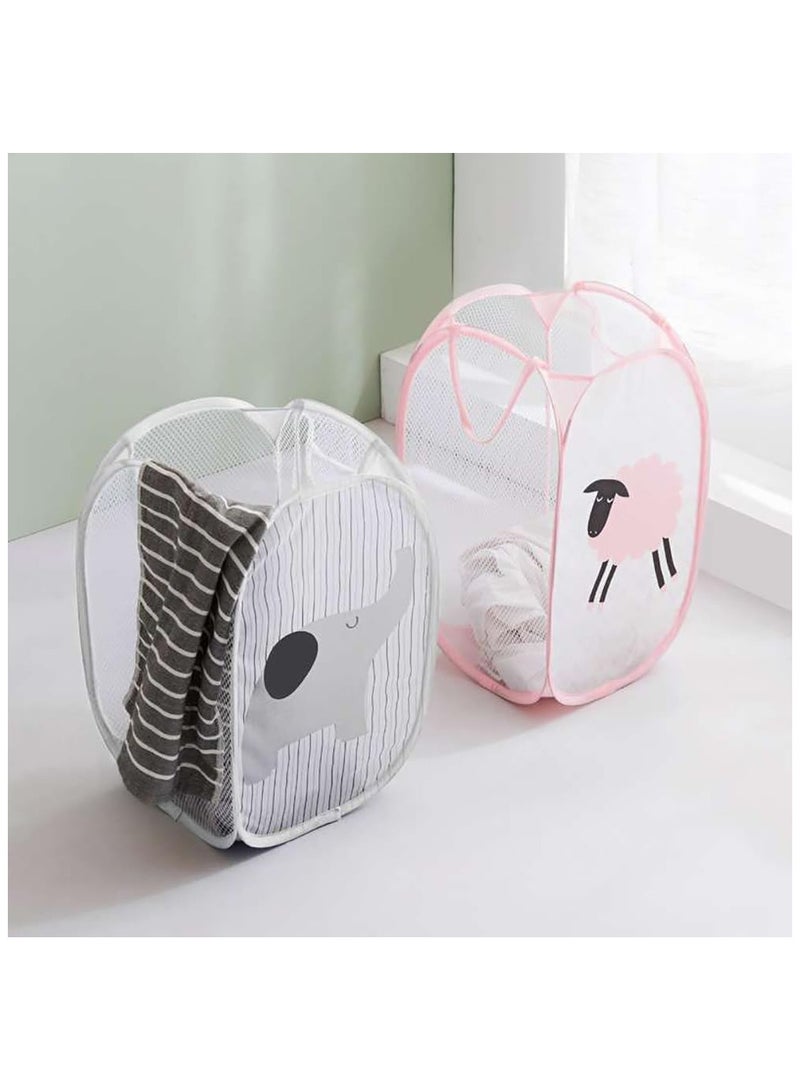 2 Pieces Folding Mesh Laundry Basket, Portable Bathroom Dirty Laundry Basket, large capacity, breathable Folding Laundry Basket for Bedroom, Children's Room, Dormitory and Travelc - Image 2