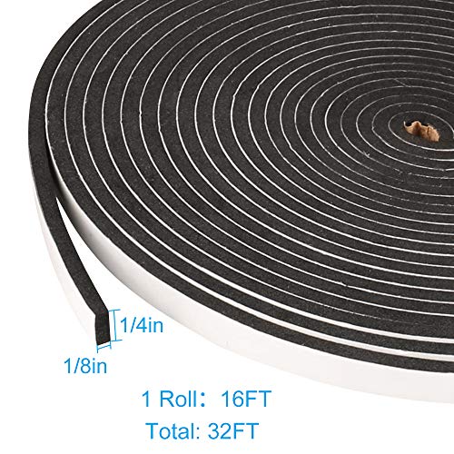 YIJUHOU 2 Rolls Weather Stripping,1/4 Inch Wide X 1/8 Inch Thick Foam Seal Tape High Density Foam Strip Self Adhesive,Closed Cell Foam Tape Seal Strip,16 Feet Long Each - Image 2