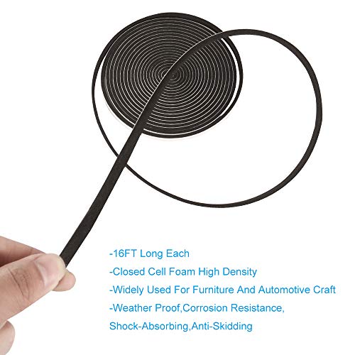 YIJUHOU 2 Rolls Weather Stripping,1/4 Inch Wide X 1/8 Inch Thick Foam Seal Tape High Density Foam Strip Self Adhesive,Closed Cell Foam Tape Seal Strip,16 Feet Long Each - Image 3