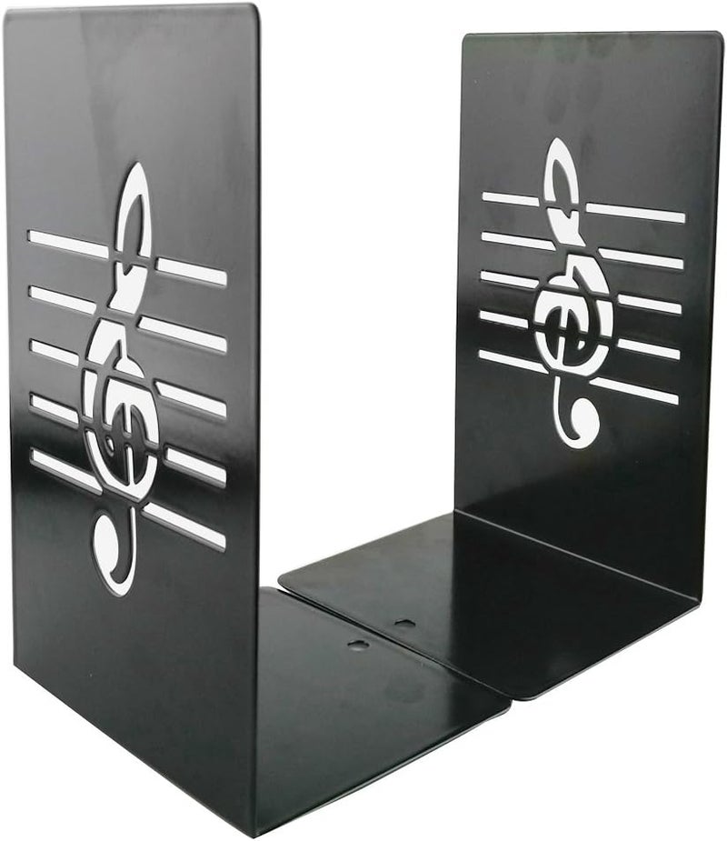 Winterworm A Pair of Fashion Creative Music Note Solid Metal Book Stand Bookends for Kids Music Lover Home Office Decoration (Black) - Image 4