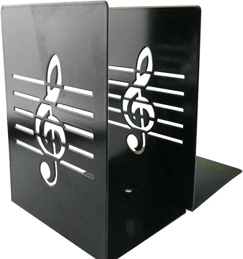 Winterworm A Pair of Fashion Creative Music Note Solid Metal Book Stand Bookends for Kids Music Lover Home Office Decoration (Black) - Image 3