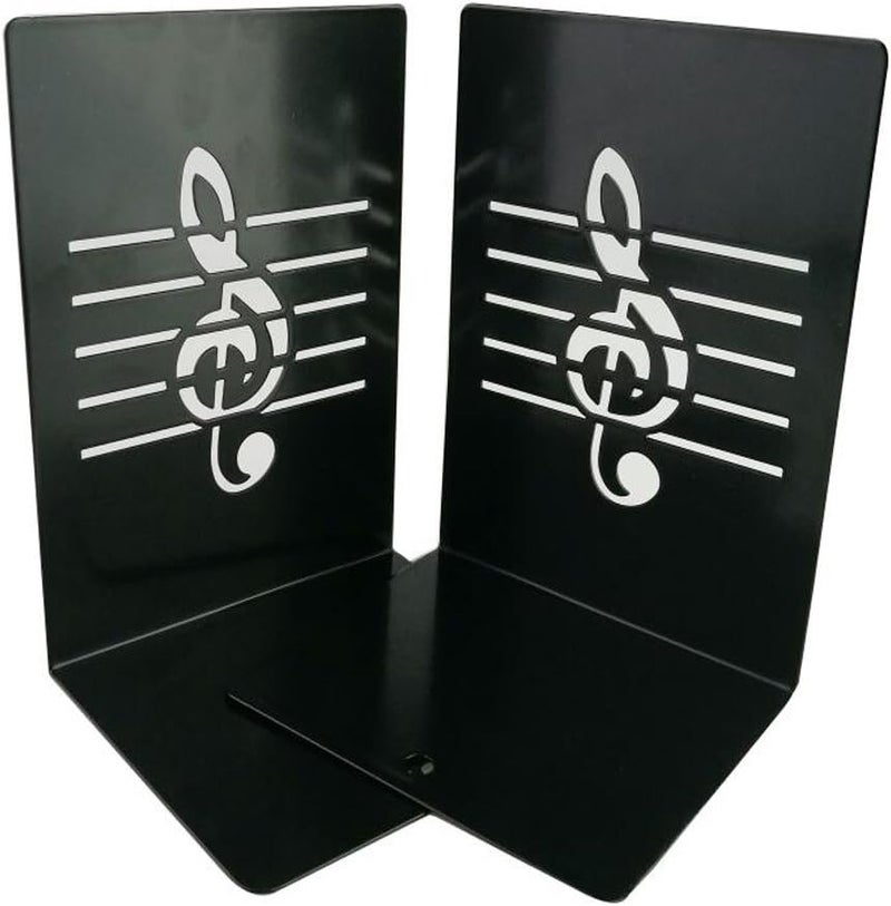 Winterworm A Pair of Fashion Creative Music Note Solid Metal Book Stand Bookends for Kids Music Lover Home Office Decoration (Black) - Image 5