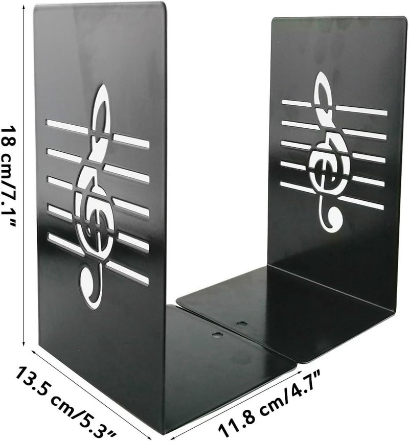 Winterworm A Pair of Fashion Creative Music Note Solid Metal Book Stand Bookends for Kids Music Lover Home Office Decoration (Black) - Image 2