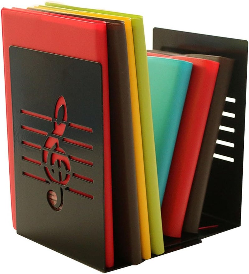 Winterworm A Pair of Fashion Creative Music Note Solid Metal Book Stand Bookends for Kids Music Lover Home Office Decoration (Black) - Image 1