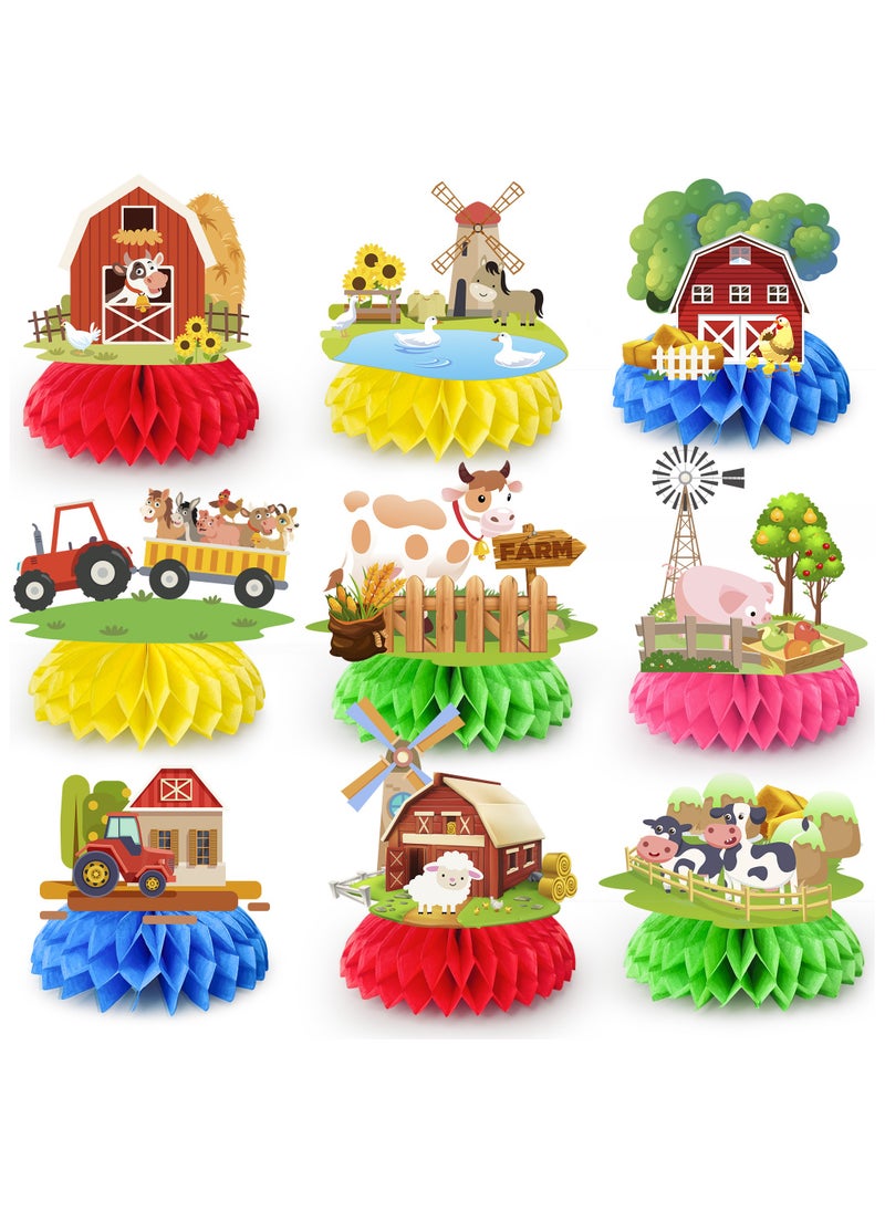 FRUITFUL PARTY Farm Honeycomb Ceterpieces, 9 Pcs Farm Animals Honeycomb Decorations, Farm Theme Birthday Party Honeycomb Centerpieces & Farm Animal Party Centerpieces, for Boys/Girls Farm Animal Birthday Decorations  - Image 1