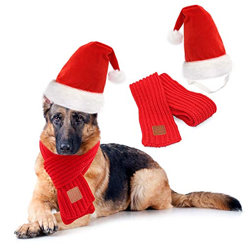 Rypet Dog Santa Hat and Scarf - Christmas Dog Costumes Pet Santa hat Christmas Dogs Scarf for Large Dogs - Image 1