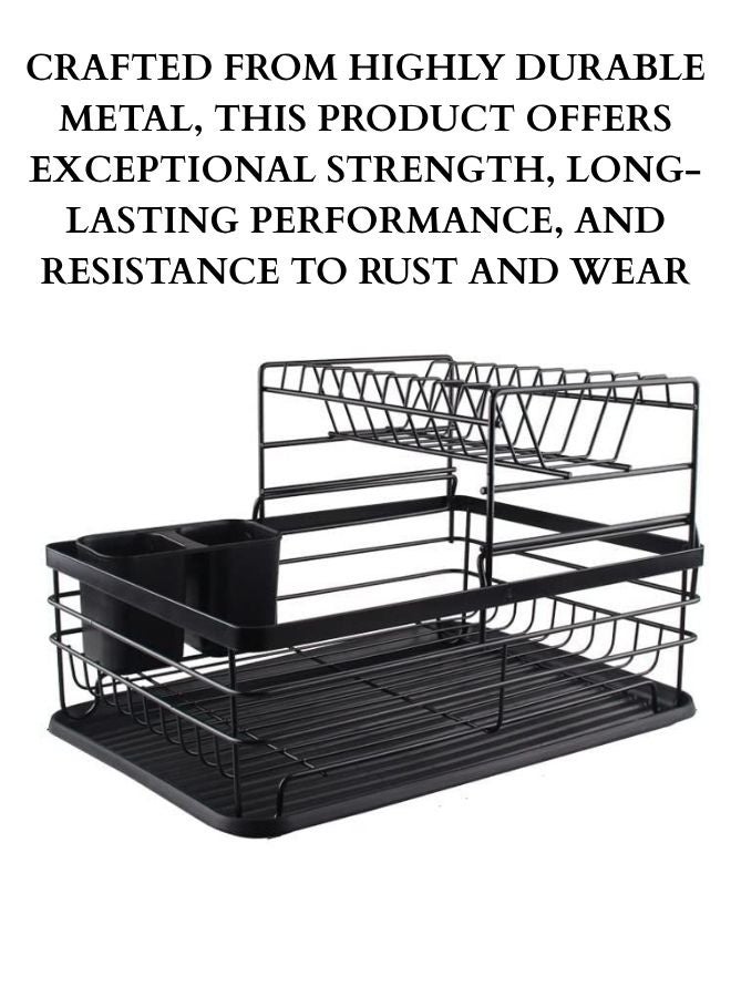 RACK STORE Dish Drying Stand with Drainer 2 Tiers Large Kitchen Dish Rack Bowl Storage Rack Plate Organizer Utensil Holder Dish Drainer For Kitchen Countertop Large Capacity Black Colour - Image 2
