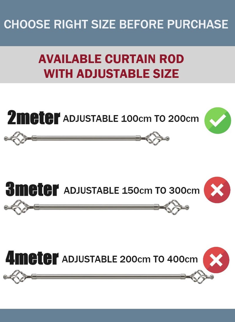 Adjustable Single Metal Curtain Rod Silver 100cm to 200cm 2 Meter  - Image 5