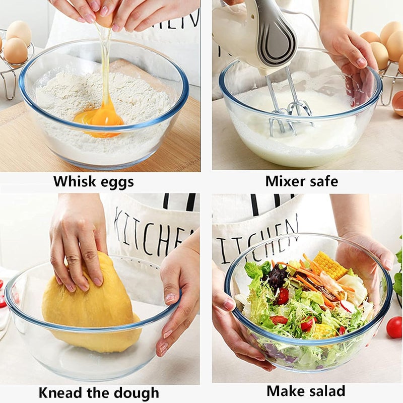 Homwin Glass Mixing Bowl Set for Baking 3Piece Salad Bowl Set 1qt 25qt 42qt High Brosilicate Large Bowls for Kitchen Prepping Serving and Storage Microwave Dishwasher Oven Safe - Image 4
