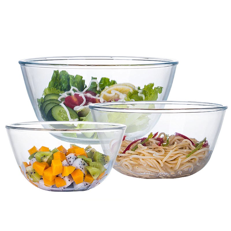 Homwin Glass Mixing Bowl Set for Baking 3Piece Salad Bowl Set 1qt 25qt 42qt High Brosilicate Large Bowls for Kitchen Prepping Serving and Storage Microwave Dishwasher Oven Safe - Image 1