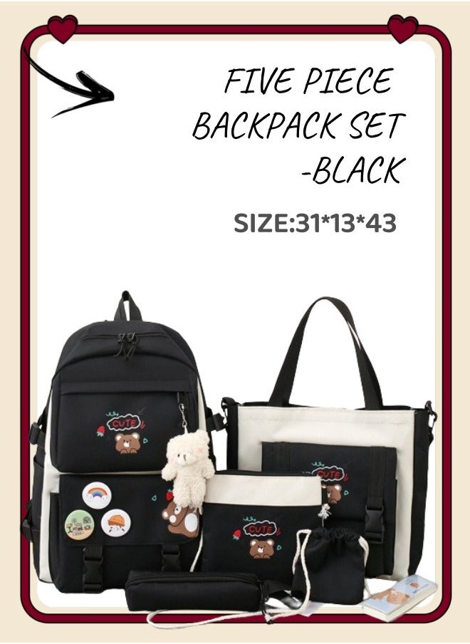 Generic - 5 Pcs Adult Backpack School Bags Set Backpacks with Pendant Lightweight Elementary School Students Girls Large Capacity  for Teen Girls School Backpack - Image 1