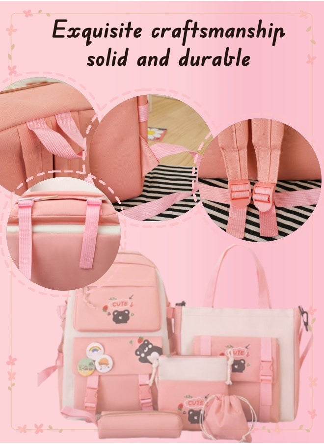 Generic - 5 Pcs Adult Backpack School Bags Set Backpacks with Pendant Lightweight Elementary School Students Girls Large Capacity  for Teen Girls School Backpack - Image 1