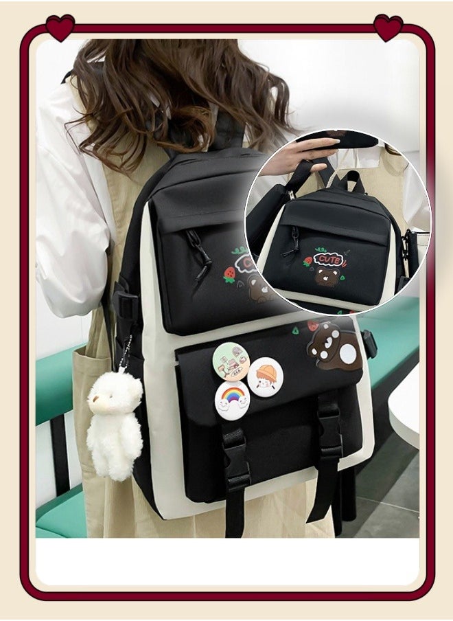 Generic - 5 Pcs Adult Backpack School Bags Set Backpacks with Pendant Lightweight Elementary School Students Girls Large Capacity  for Teen Girls School Backpack - Image 1