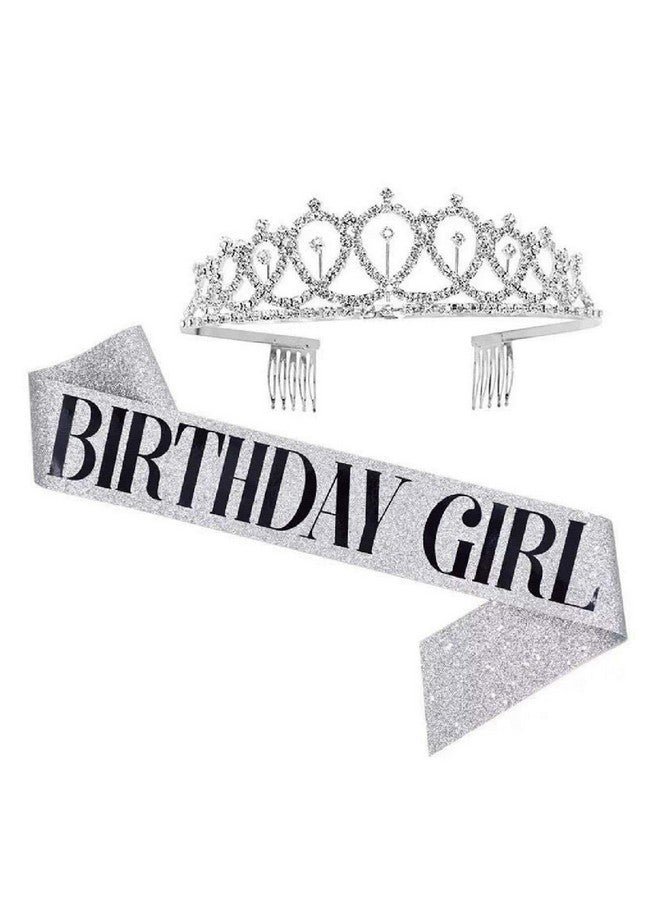 YouBella Jewellery Stylish Birthday Sash and Crown - Pack of 2 Pcs | Birthday Girl Crown | Birthday Gifts for Best Friend/Sister (YBHAIR_41725) (Silver) - Image 1