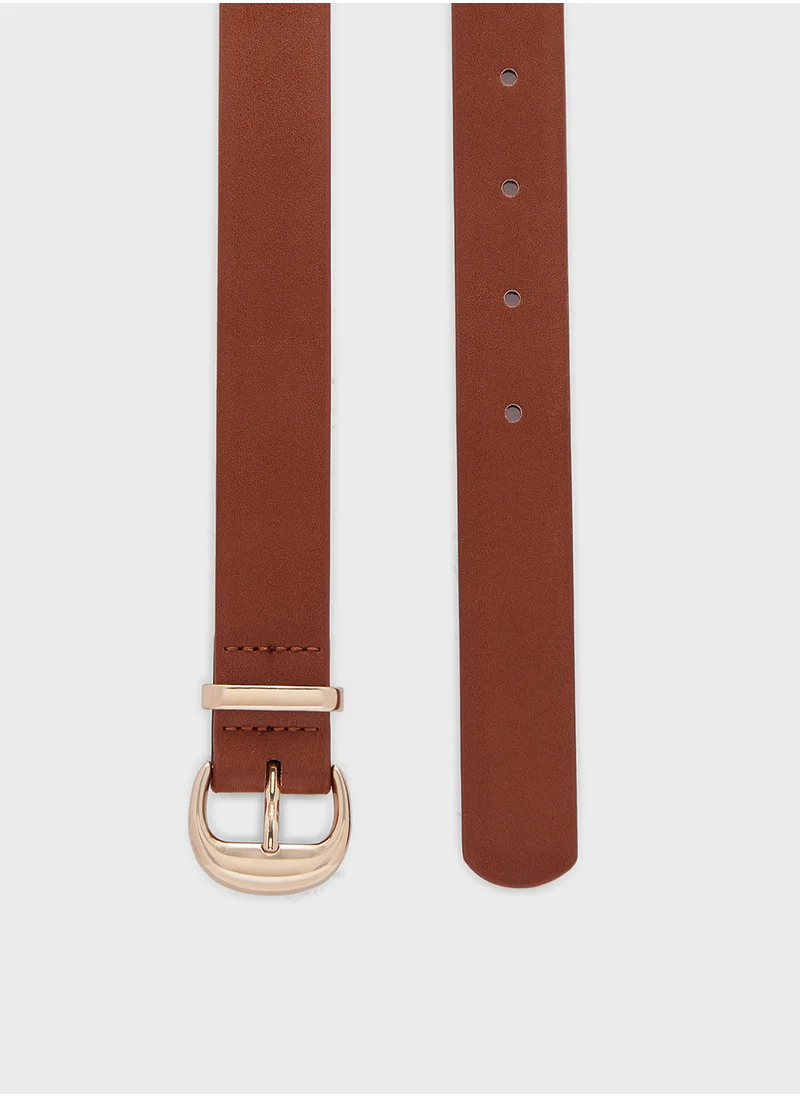 MANGO Buckle Leather Belt