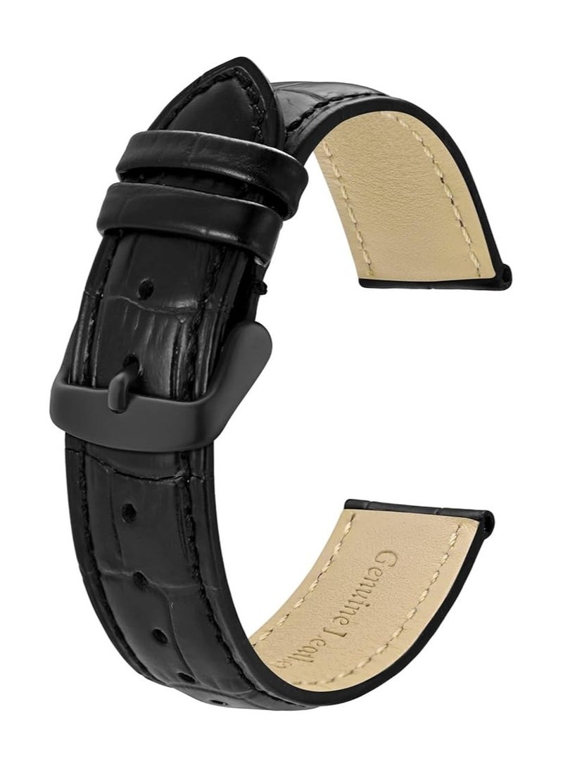 LIXES 22mm Leather Watch Strap – Premium Replacement Band for Men & Women, Soft & Durable (Black) - Image 1