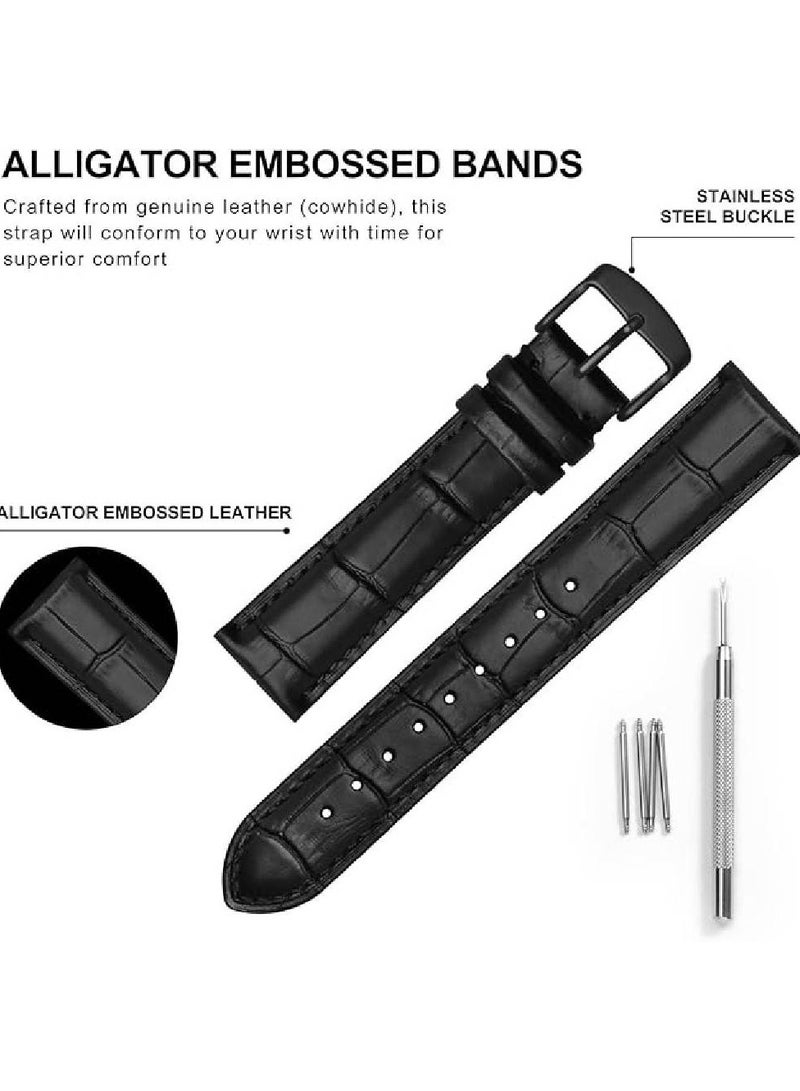 LIXES 22mm Leather Watch Strap – Premium Replacement Band for Men & Women, Soft & Durable (Black) - Image 2