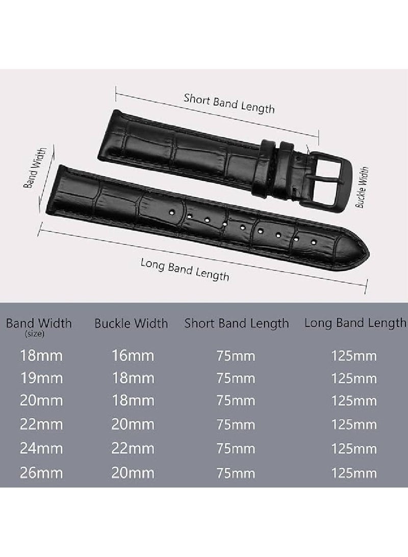 LIXES 22mm Leather Watch Strap – Premium Replacement Band for Men & Women, Soft & Durable (Black) - Image 3