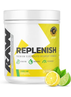 RAW Replenish, Premium Electrolytes Powder Recovery Formula - Flavored Electrolyte Drink Mix Supplement for Hydration, Replenishment, Endurance & Performance (60 Serving, Lemon Lime)