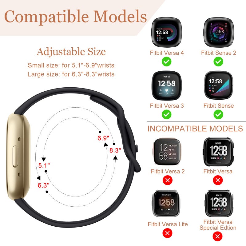 Getino Engraved Band Compatible with Fitbit Versa 4 Bands for Woman/Versa 3 Bands & Fitbit Sense 2 Bands/Sense Bands, Soft Floral Pattern Sport Accessories for Sense/Sense 2/Versa 4/3 Watch, Black - Image 5