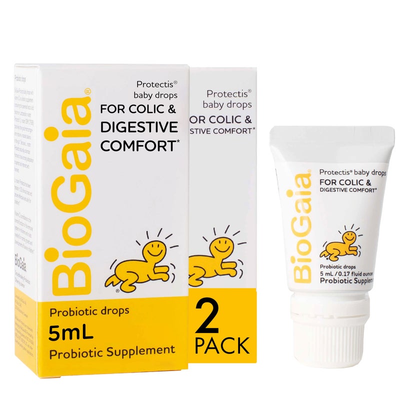 BioGaia BioGaia Protectis Baby Probiotic Drops Baby Essentials for Colic Gas Relief Safe for Newborns Ease Crying Fussing Colic Gas Spitups Constipation No Dairy Soy Gluten 5mL 2Pack
