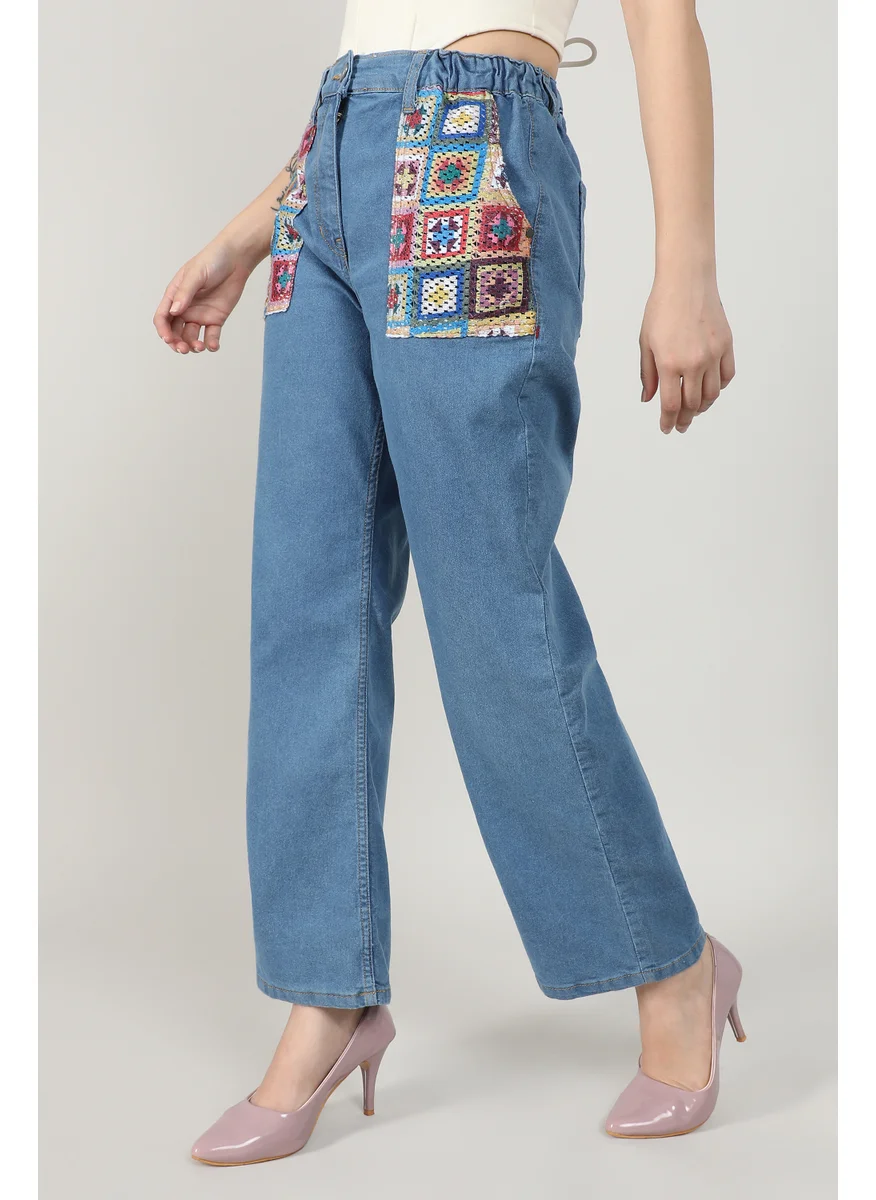Campus Sutra Women's Light Blue Contrast Patch Denim Jeans