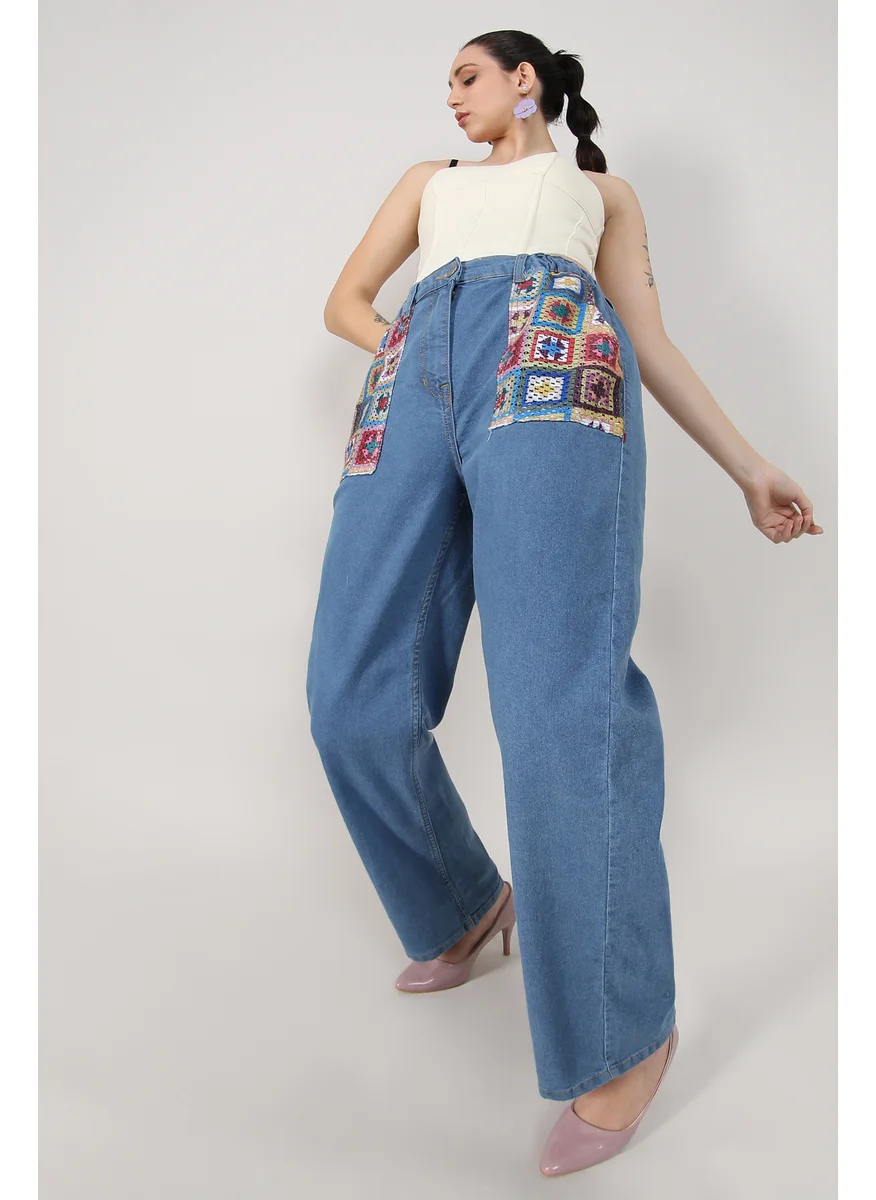 Campus Sutra Women's Light Blue Contrast Patch Denim Jeans