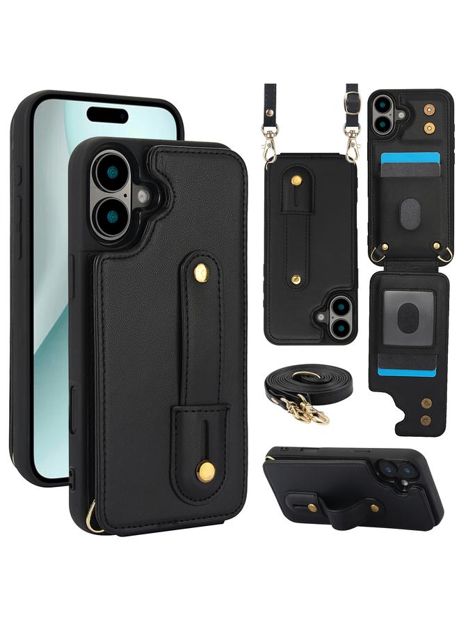 S-TOP Case For iPhone 16 Wristband Vertical Flip Wallet Back Cover Phone Case with Long Lanyard - Image 1