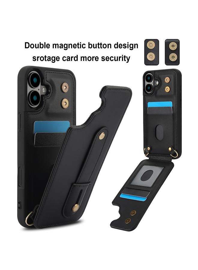 S-TOP Case For iPhone 16 Wristband Vertical Flip Wallet Back Cover Phone Case with Long Lanyard - Image 2