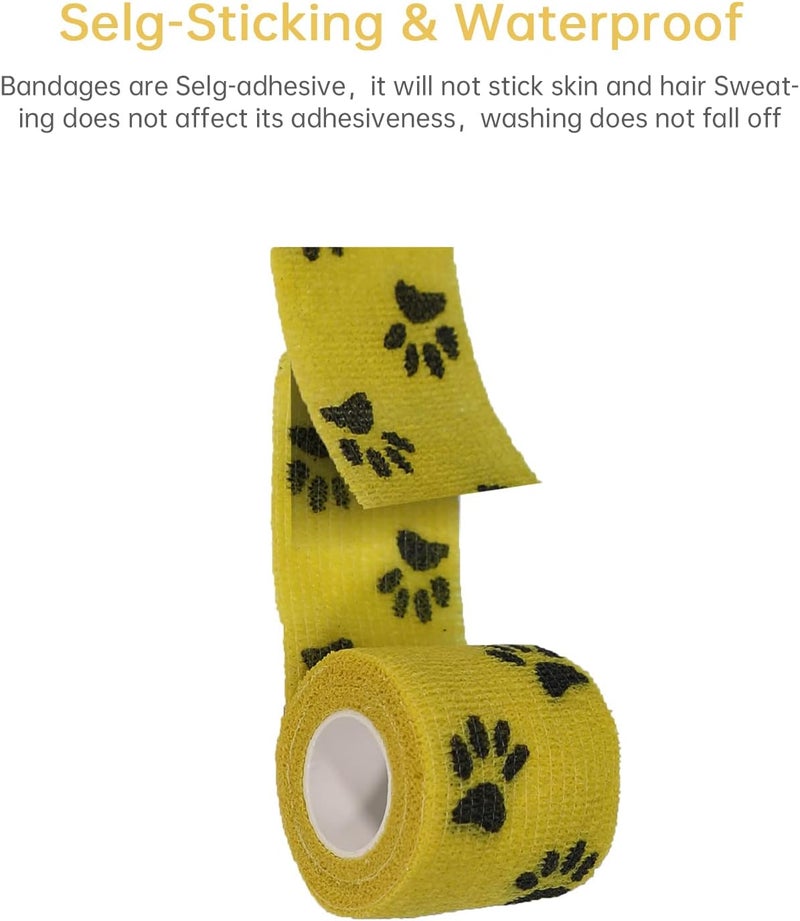 Risen Self Adhesive Bandage Wrap 6 Pack,2”x 5 Yards Medical Tape for Christmas Gifts,Gauze Rolls First Aid Vet Wrap Adherent Bandages for Sports,Dogs(Yellow Paw) - Image 5