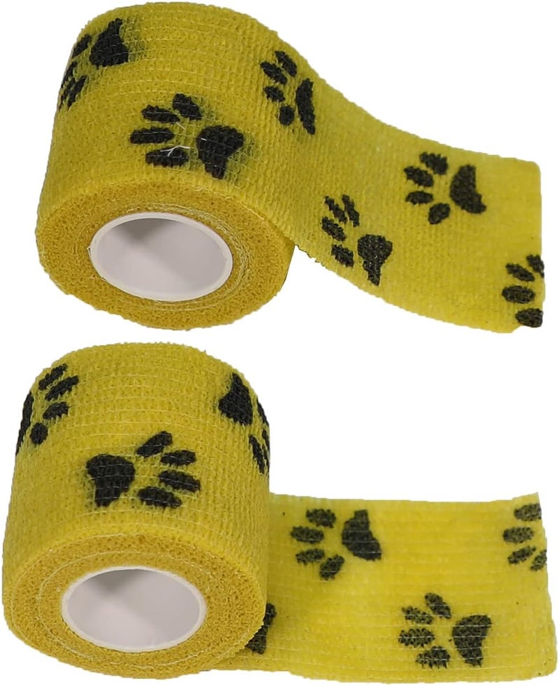 Risen Self Adhesive Bandage Wrap 6 Pack,2”x 5 Yards Medical Tape for Christmas Gifts,Gauze Rolls First Aid Vet Wrap Adherent Bandages for Sports,Dogs(Yellow Paw) - Image 3