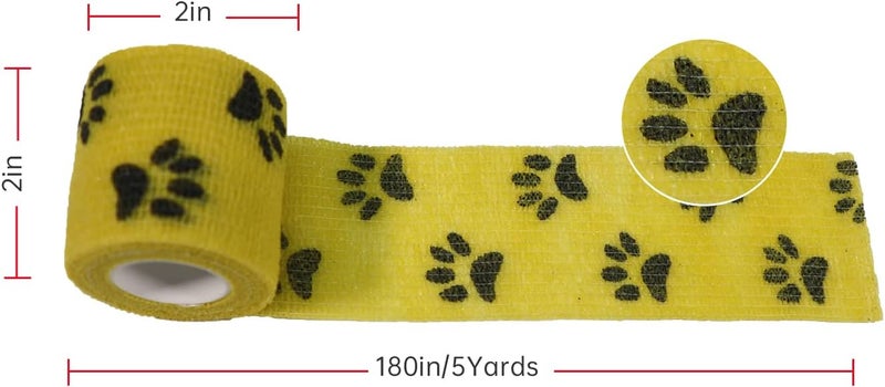 Risen Self Adhesive Bandage Wrap 6 Pack,2”x 5 Yards Medical Tape for Christmas Gifts,Gauze Rolls First Aid Vet Wrap Adherent Bandages for Sports,Dogs(Yellow Paw) - Image 4