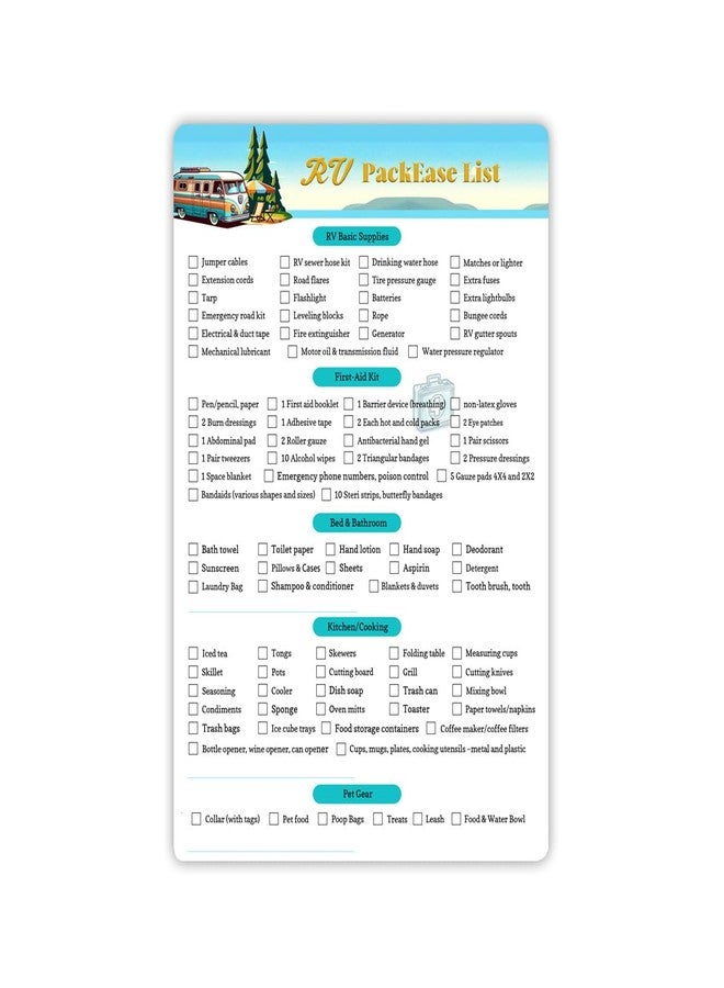 lovielf RV Equipment Checklist Packing List - Erasable Reusable Laminated & Double Sided | A4 Size 8.27" X 11.69" | - Image 1