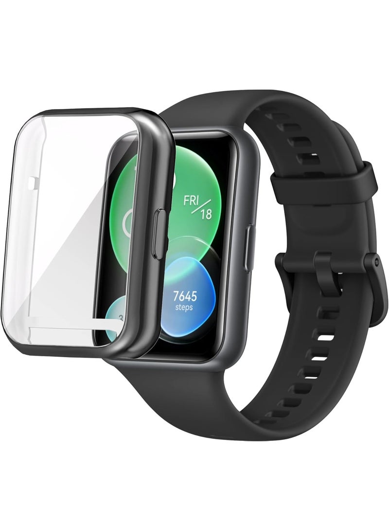 Case Compatible with Huawei Watch Fit 2 Protective Case, Flexible TPU Full Protection Screen Protector Cover Scratch-Resistant Screen Protector Case For Huawei Fit 2 (Black) - Image 1