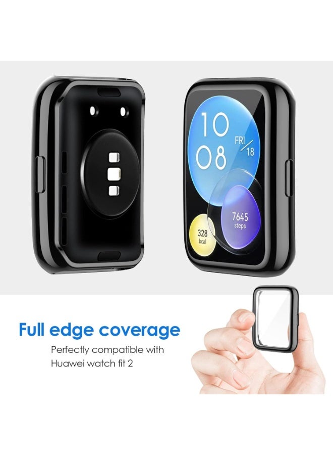 Case Compatible with Huawei Watch Fit 2 Protective Case, Flexible TPU Full Protection Screen Protector Cover Scratch-Resistant Screen Protector Case For Huawei Fit 2 (Black) - Image 2