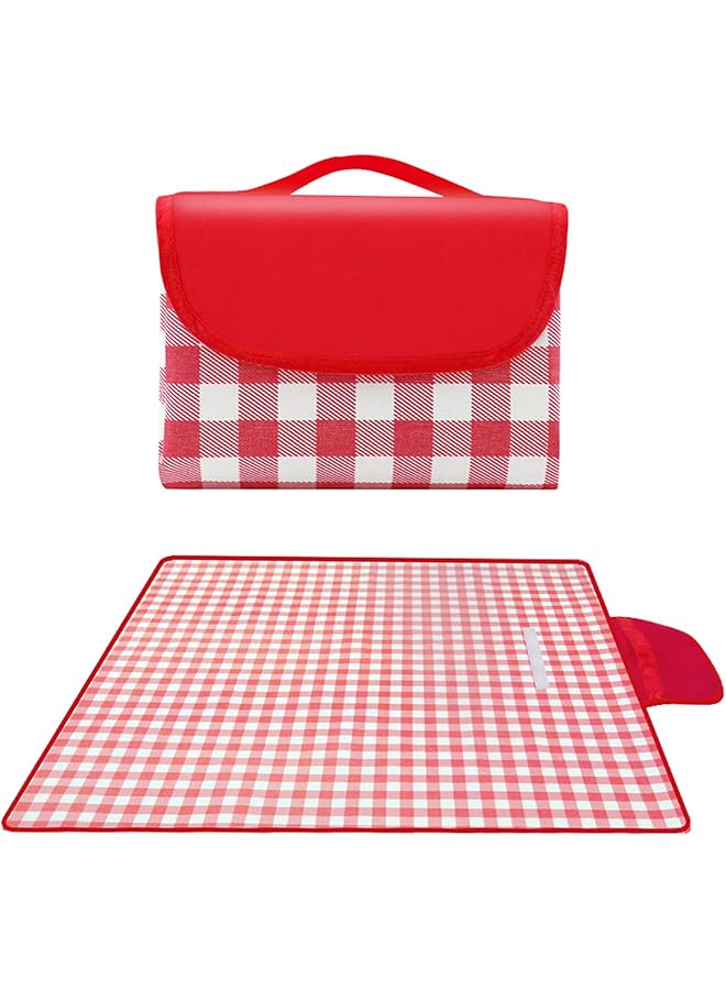 DAYONG Large Family Picnic Mat, 1.5m*2m Outdoor Picnic Blanket, Foldable Waterproof Sandproof Beach Blanket for 4-6 People, Portable Beach Mat for Picnic, Camping, Hiking, Travel. (Red grid) - Image 1