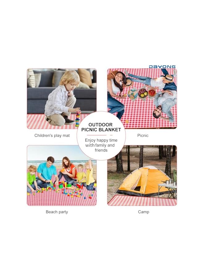 DAYONG Large Family Picnic Mat, 1.5m*2m Outdoor Picnic Blanket, Foldable Waterproof Sandproof Beach Blanket for 4-6 People, Portable Beach Mat for Picnic, Camping, Hiking, Travel. (Red grid) - Image 4