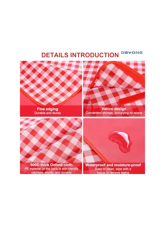 DAYONG Large Family Picnic Mat, 1.5m*2m Outdoor Picnic Blanket, Foldable Waterproof Sandproof Beach Blanket for 4-6 People, Portable Beach Mat for Picnic, Camping, Hiking, Travel. (Red grid) - Image 3